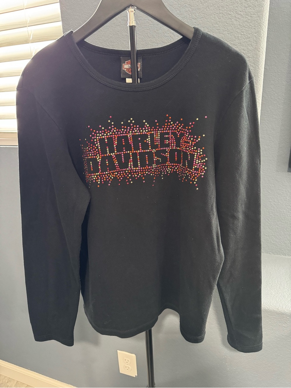 Harley-Davidson Black Long Sleeve Tee with Multicolor Stud Logo